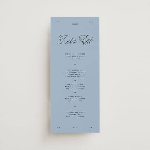 This is a sky menu cards with standard by Blustery August called cheers printing on signature in 4x9