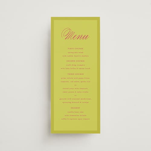 This is a flamingo menu cards with standard by Morgan Kendall called maximalist poppies printing on signature in 4x9