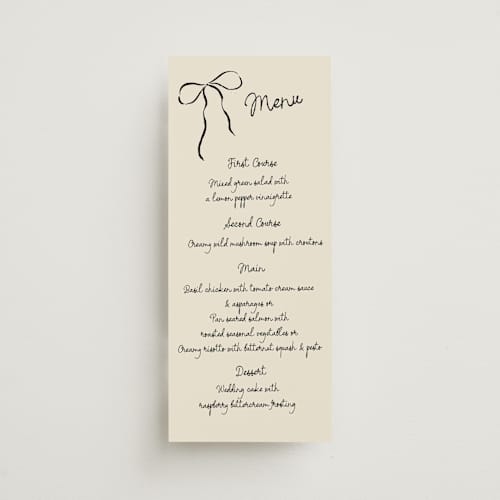 This is a tuxedo menu cards with standard by Jelena Vuletic called inkwoven printing on signature in 4x9