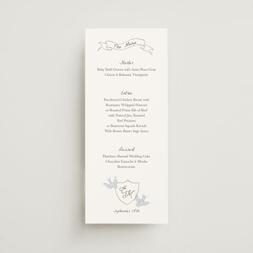 This is a cloud menu cards with standard by Helena Vitto called birds of paradise printing on signature in 4x9