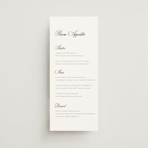 This is a salt menu cards with standard by chocomocacino called gregada printing on signature in 4x9