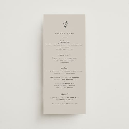 This is a cotton menu cards with standard by Amy Kross called aspen knoll printing on signature in 4x9