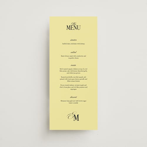 This is a butter menu cards with standard by Helena Vitto called the eternal printing on signature in 4x9