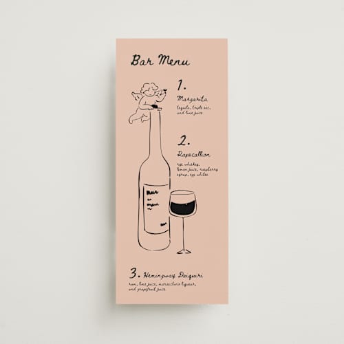 This is a peach menu cards with standard by Zove Ahhh called special guest printing on signature in 4x9