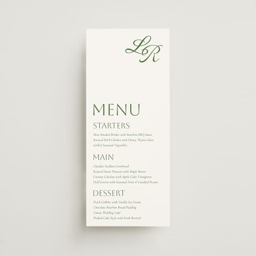This is a sage menu cards with standard by Huefete called blend printing on signature in 4x9