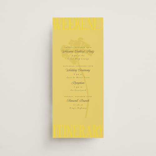 This is a island citrus ceremony reception essentials with standard by Morgan Kendall called bloom printing on signature in 4x9