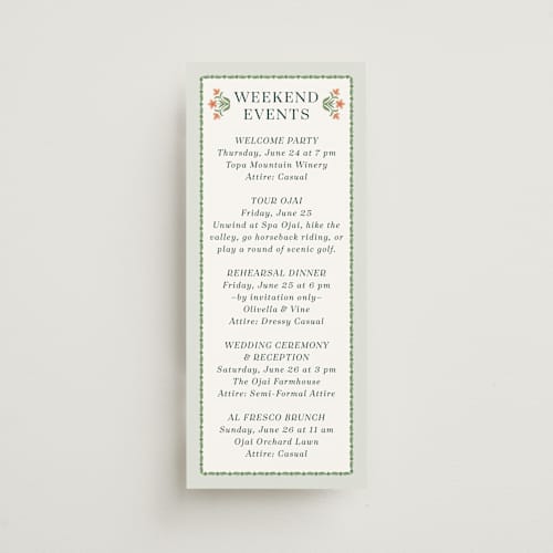This is a pine ceremony reception essentials with standard by Paper Sun Studio called river valley printing on signature in 4x9