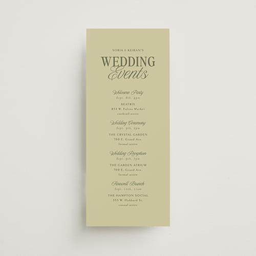 This is a meadow ceremony reception essentials with standard by Melanie Kosuge called soria printing on signature in 4x9