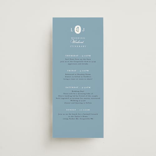 This is a periwinkle ceremony reception essentials with standard by Alethea and Ruth called sweet vintage printing on signature in 4x9