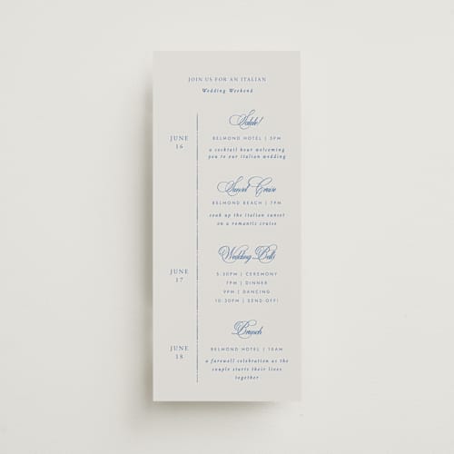 This is a blue mist ceremony reception essentials with standard by Design Lotus called amalfi blue printing on signature in 4x9