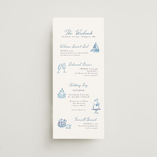 This is a cerulean ceremony reception essentials with standard by Tamara Hilje called positano printing on signature in 4x9