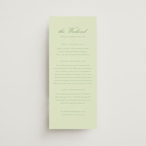 This is a mint ceremony reception essentials with standard by Sara Hicks Malone called montgomery printing on signature in 4x9