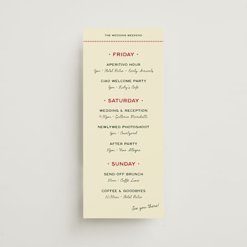 This is a pizzeria ceremony reception essentials with standard by Ani Somi called trattoria printing on signature in 4x9