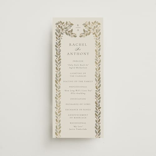 This is a fern unique wedding programs with foil pressed by Jen Owens called vine wrap printing on signature in standard