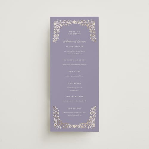 This is a heather unique wedding programs with foil pressed by Vera Lim called fairytale.. printing on signature in standard
