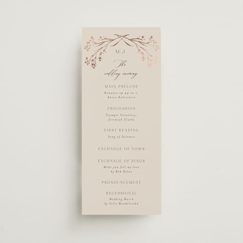 This is a almond unique wedding programs with foil pressed by frau brandt called shining florals printing on signature in standard