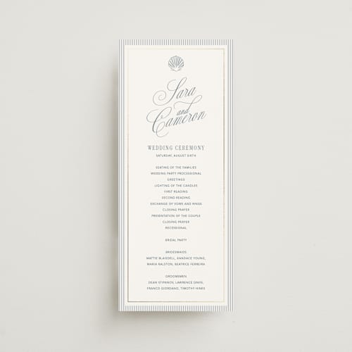 This is a coast unique wedding programs with foil pressed by Kelly Schmidt called seashore printing on signature in standard