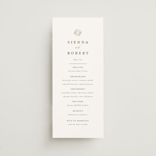 This is a pearl unique wedding programs with foil pressed by Maria Alou called by the seashore printing on signature in standard