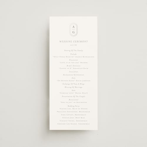 This is a moon unique wedding programs with foil pressed by chocomocacino called cantuccini printing on signature in 4x9