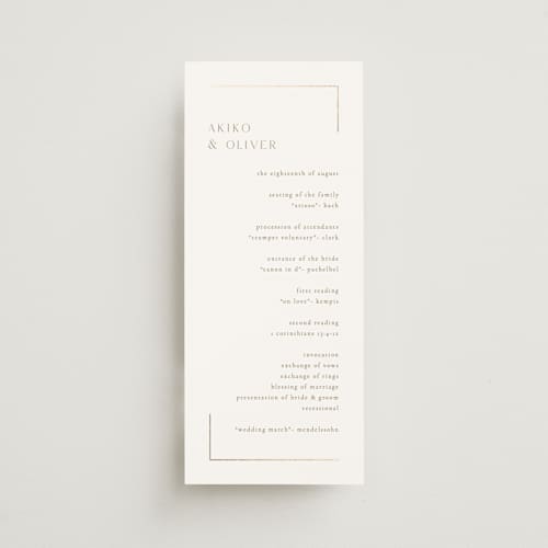 This is a quartz unique wedding programs with foil pressed by Kristie Kern called the gallery printing on signature in 4x9