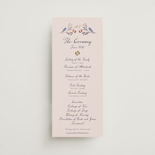 This is a wisteria unique wedding programs with foil pressed by Monika Konieczna called together in bloom printing on signature in 4x9