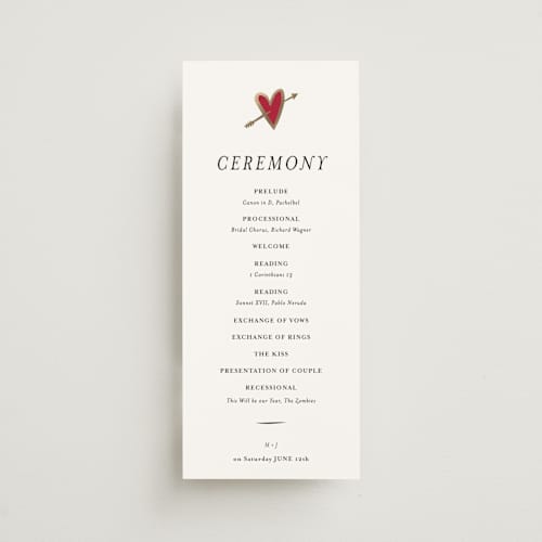 This is a snow unique wedding programs with foil pressed by Ani Somi called amore printing on signature in 4x9