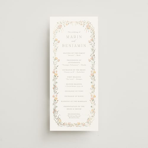This is a golden summer unique wedding programs with foil pressed by Erin L. Wilson called victorian trellis printing on signature in standard