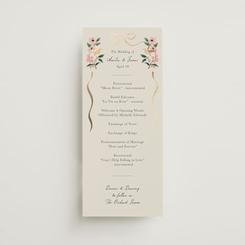 This is a garden unique wedding programs with foil pressed by Elly called garden feast printing on signature in standard