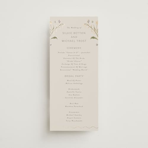 This is a petal unique wedding programs with foil pressed by Nicoletta Savod called parisian garden printing on signature in standard