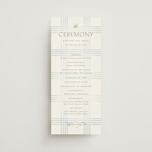 This is a belair unique wedding programs with foil pressed by Grae called salt and ivory printing on signature in standard