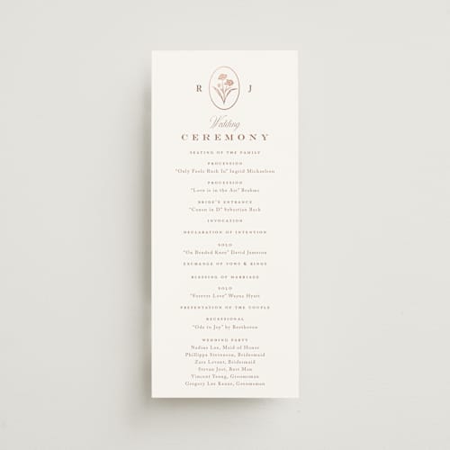 This is a rose unique wedding programs with foil pressed by chocomocacino called fleur-de-sel printing on signature in standard