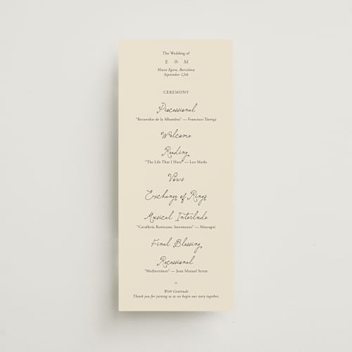 This is a noir unique wedding programs with foil pressed by Ani Somi called written in the stars printing on signature in standard