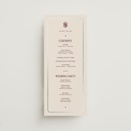 This is a celestial unique wedding programs with foil pressed by Jenna Holcomb called modern vintage printing on signature in standard