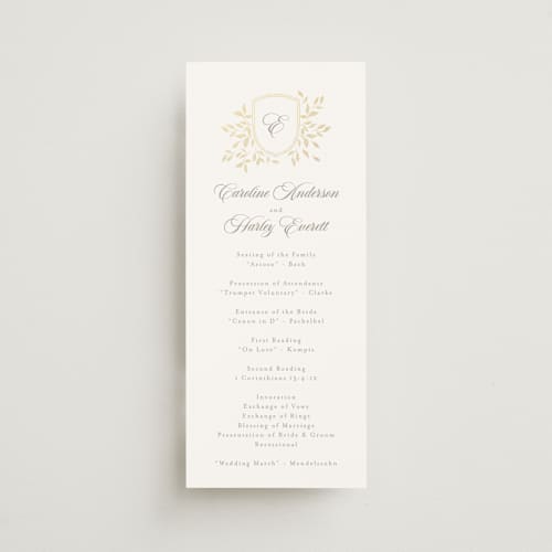 This is a chiffon unique wedding programs with foil pressed by Kristie Kern called aperol printing on signature in 4x9
