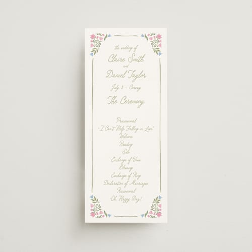 This is a garden unique wedding programs with standard by Creo Study called folk garden printing on signature in standard
