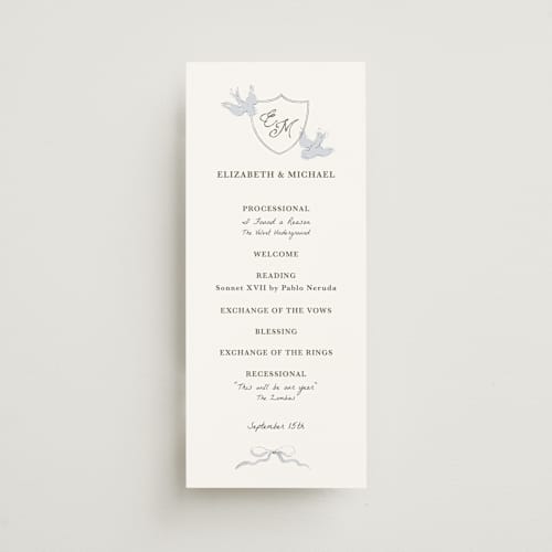 This is a cloud unique wedding programs with standard by Helena Vitto called birds of paradise printing on signature in standard