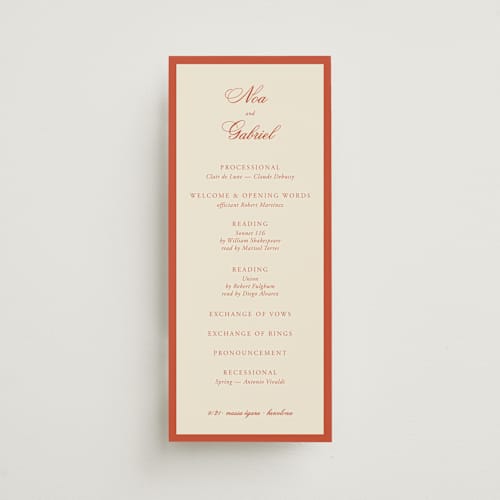 This is a cherry unique wedding programs with standard by Ani Somi called borders printing on signature in standard