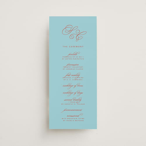 This is a sky unique wedding programs with standard by Kelly Watkins called vivid printing on signature in standard
