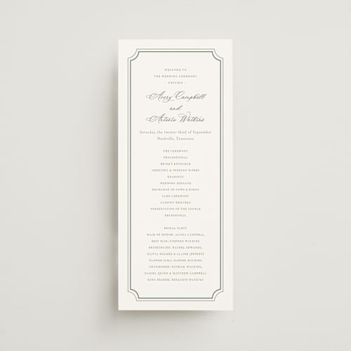 This is a sage unique wedding programs with standard by Jennifer Postorino called avery printing on signature in 4x9