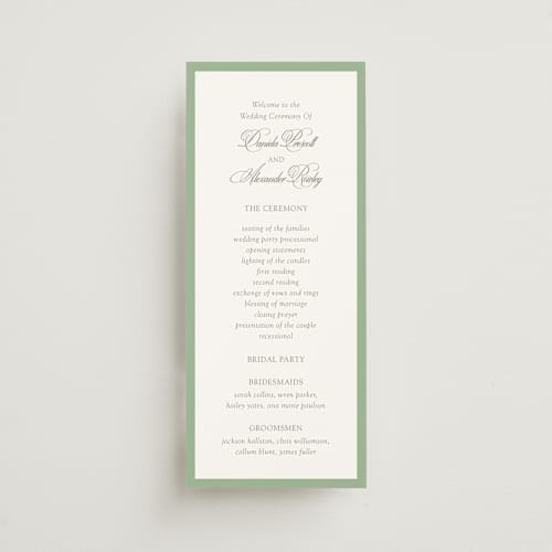 This is a mint unique wedding programs with standard by Melinda Denison called romantic garden printing on signature in standard