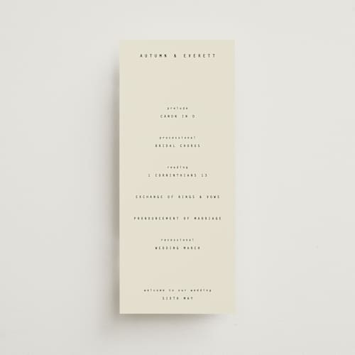 This is a vanilla unique wedding programs with standard by Blustery August called nonnette printing on signature in standard
