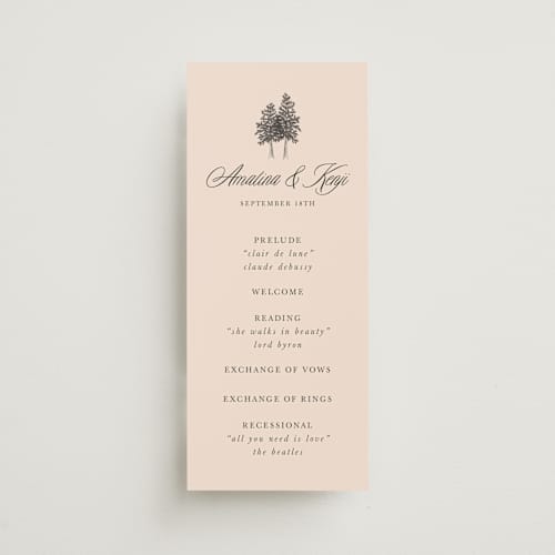 This is a almond unique wedding programs with standard by Morgan Kendall called arboretum printing on signature in standard