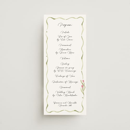 This is a deep blush unique wedding programs with standard by Pati Cascino called barolo printing on signature in standard