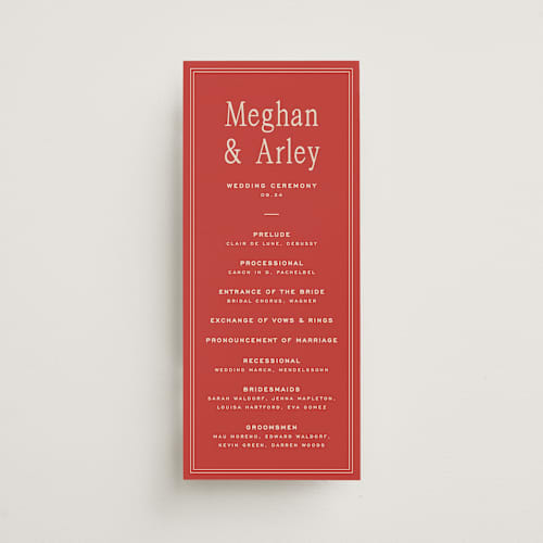 This is a cherry unique wedding programs with standard by Ellen Schlegelmilch called cherry printing on signature in standard
