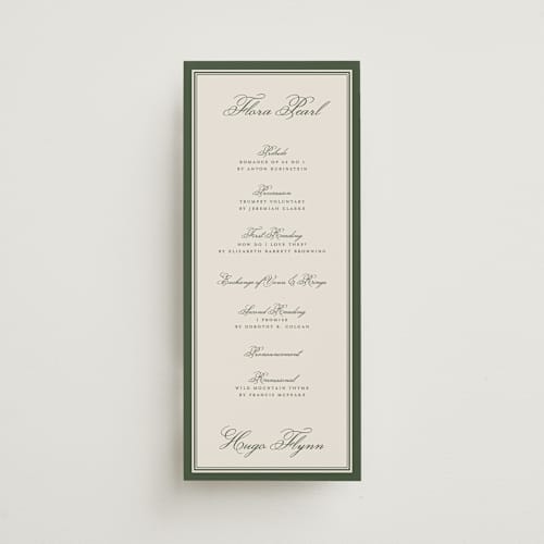 This is a evergreen unique wedding programs with standard by Kelly Watkins called emerson printing on signature in standard