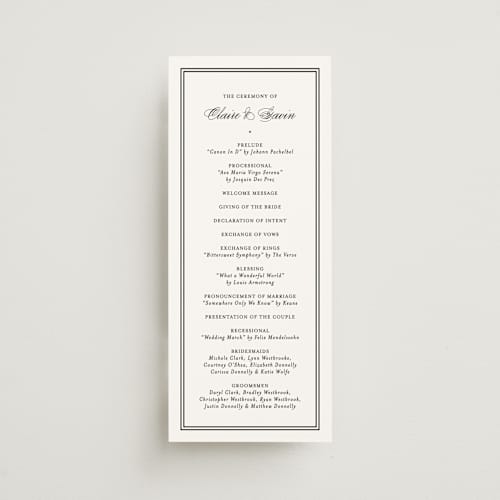 This is a tuxedo unique wedding programs with standard by Carolyn MacLaren called timeless together printing on signature in 4x9