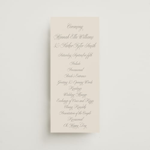 This is a ivory unique wedding programs with standard by Petra Kern called let's say i do printing on signature in 4x9