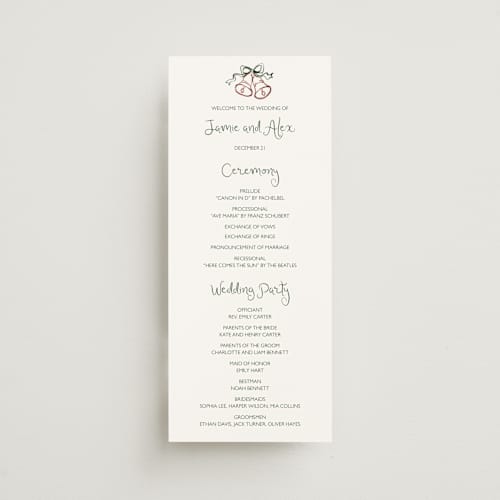 This is a enchanted holiday unique wedding programs with standard by Cass Loh called holidays ink doodles printing on signature in 4x9