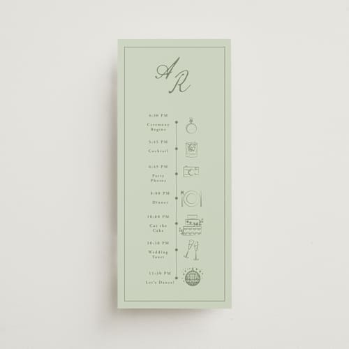 This is a mint unique wedding programs with standard by Sherley Ferreira called olive printing on signature in 4x9