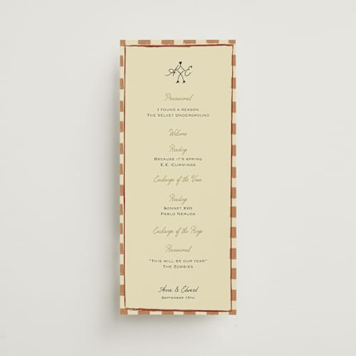 This is a oat unique wedding programs with standard by Helena Vitto called love rests in a garden printing on signature in 4x9